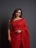 Midnight Noir Red Sequin Georgette Saree For Women