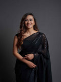 Midnight Noir Black Sequin Georgette Saree For Women