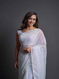 Midnight Noir White Sequin Georgette Saree For Women