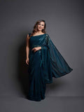 Midnight Noir Teal Blue Sequin Georgette Saree For Women