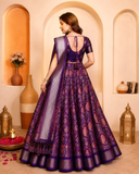Purple Silk Lehenga Choli Set for Women, Banarasi Half Saree Lehenga with Dupatta
