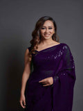 Midnight Noir Wine Sequin Georgette Saree For Women