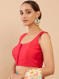 Women's Solid Silk Sleeveless Blouse Square Neck Festive Ethnic Wear