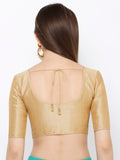 Beige Scoop Neck Elbow Sleeve Readymade Saree Blouse