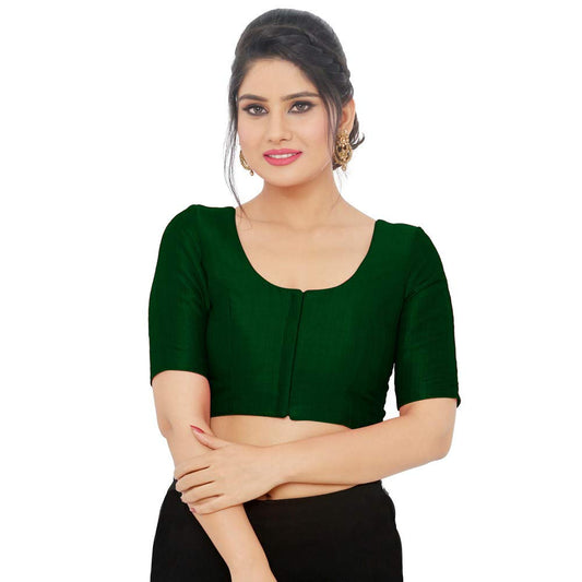 Women’s Green Saree Blouse, Ready Made Plain Blouse for Saree, Half Sleeve Ethnic Choli Top, Festive Party Wear Blouse