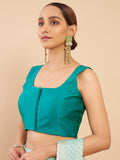 Women's Solid Silk Sleeveless Blouse Square Neck Festive Ethnic Wear