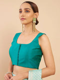 Women's Solid Silk Sleeveless Blouse Square Neck Festive Ethnic Wear