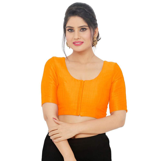 Women’s Orange Saree Blouse, Ready Made Plain Blouse for Saree, Half Sleeve Ethnic Choli Top, Festive Party Wear Blouse