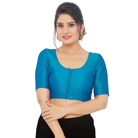 Women’s Teal Blue Saree Blouse, Ready Made Plain Blouse for Saree, Half Sleeve Ethnic Choli Top, Festive Party Wear Blouse