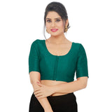 Women’s Teal Green Saree Blouse, Ready Made Plain Blouse for Saree, Half Sleeve Ethnic Choli Top, Festive Party Wear Blouse