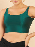 Women's Solid Silk Sleeveless Blouse Top Scoop Neck Ethnic & Party Wear for Saree, Lehenga, Skirt