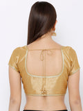 Gold-Trim Round Neck Readymade Saree Blouse (Short Sleeve)