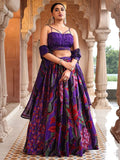 Royal Purple Floral Lehenga Set with Spaghetti Strap Blouse