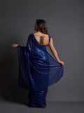 Midnight Noir Blue Sequin Georgette Saree For Women