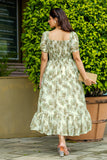 Vintage Floral Smocked Maxi Dress with Ruffle Hem – Sage Bloom Edition