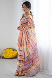 Orange & Multi Printed Saree with Scalloped Embellished Border