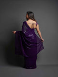 Midnight Noir Wine Sequin Georgette Saree For Women