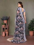 Elegant Grey & Black Floral Printed Saree with Designer Blouse