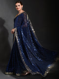 Royal Dusk Navy Blue Sequin Saree with Gold Border