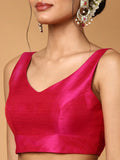 Hot Pink V-Neck Sleeveless Readymade Saree Blouse in Silk Blend