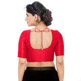 Women’s Red Saree Blouse, Ready Made Plain Blouse for Saree, Half Sleeve Ethnic Choli Top, Festive Party Wear Blouse