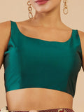 Women's Solid Silk Sleeveless Blouse Top Scoop Neck Ethnic & Party Wear for Saree, Lehenga, Skirt