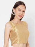 Gold Sleeveless Boat Neck Readymade Saree Blouse