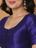 Purple Boat Neck Elbow Sleeve Readymade Saree Blouse in Silk Blend