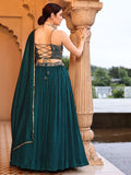 Teal Green Georgette Lehenga with Embroidered Bustier & Dupatta