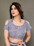 Elegant Grey & Black Floral Printed Saree with Designer Blouse