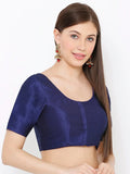 Blue Scoop Neck Elbow Sleeve Readymade Saree Blouse