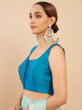 Women's Solid Silk Sleeveless Blouse Square Neck Festive Ethnic Wear