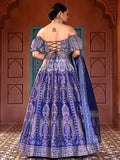 Royal Blue Ajrakh Print Lehenga Set with Sweetheart Neck Blouse