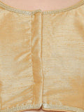 Gold-Trim Round Neck Readymade Saree Blouse (Short Sleeve)