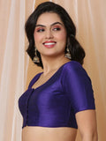 Purple Boat Neck Elbow Sleeve Readymade Saree Blouse in Silk Blend