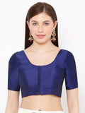 Blue Scoop Neck Elbow Sleeve Readymade Saree Blouse