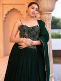 Elegant Dark Green Georgette Lehenga with Embroidered Bustier & Dupatta
