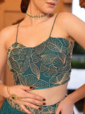 Teal Green Georgette Lehenga with Embroidered Bustier & Dupatta