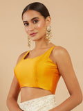 Women's Solid Silk Sleeveless Blouse Top Scoop Neck Ethnic & Party Wear for Saree, Lehenga, Skirt