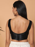 Black Sleeveless Square Neck Readymade Saree Blouse with Silver Lace