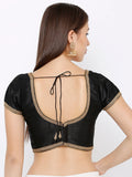 Black Embellished V-Neck Readymade Saree Blouse (Short Sleeve)