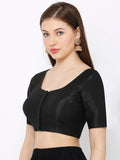 Black Scoop Neck Elbow Sleeve Readymade Saree Blouse
