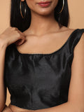 Black Sleeveless Square Neck Readymade Saree Blouse with Silver Lace