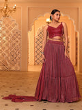 Pink Mirror Work Velvet Indo-Western Lehenga Set