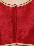 Red Gold-Trim Round Neck Readymade Saree Blouse (Short Sleeve)