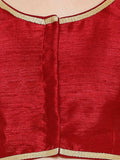 Red Gold-Trim Round Neck Readymade Saree Blouse (Short Sleeve)