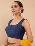 Women's Solid Silk Sleeveless Blouse Square Neck Festive Ethnic Wear