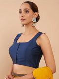 Women's Solid Silk Sleeveless Blouse Square Neck Festive Ethnic Wear