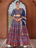 Royal Blue and Silver Brocade Lehenga with Designer Blouse & Navy Dupatta