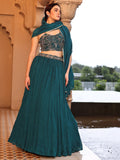 Teal Green Georgette Lehenga with Embroidered Bustier & Dupatta